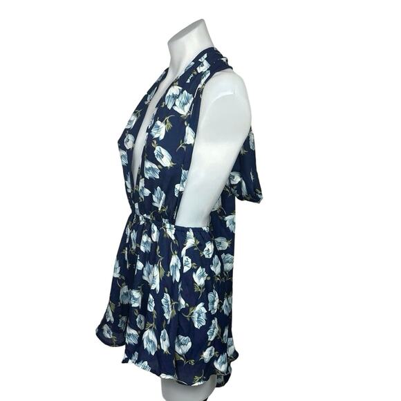 Lulus Navy Blue Floral Elated Energy Convertible Sleeveless Romper Shorts Sz XS - Picture 2 of 13